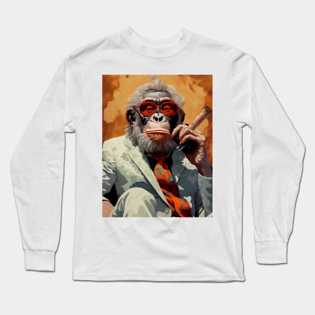 Cigar Smoking Orangutan: Sophisticated Orangutan Charm Long Sleeve T-Shirt by Puff Sumo